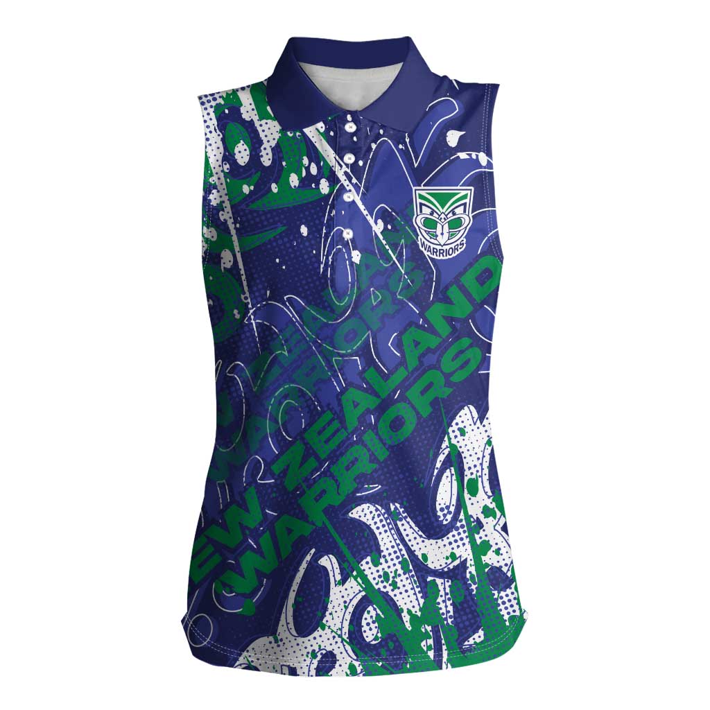Personalized New Zealand Warriors Rugby Women Sleeveless Polo Shirt Urban Street Graffiti Style - Distressed Splatter Elements