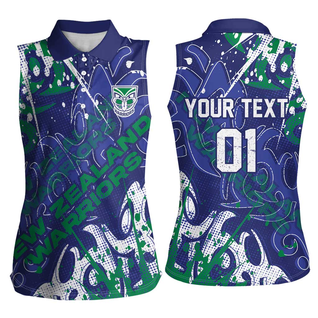 Personalized New Zealand Warriors Rugby Women Sleeveless Polo Shirt Urban Street Graffiti Style - Distressed Splatter Elements