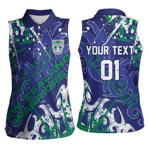 Personalized New Zealand Warriors Rugby Women Sleeveless Polo Shirt Urban Street Graffiti Style - Distressed Splatter Elements