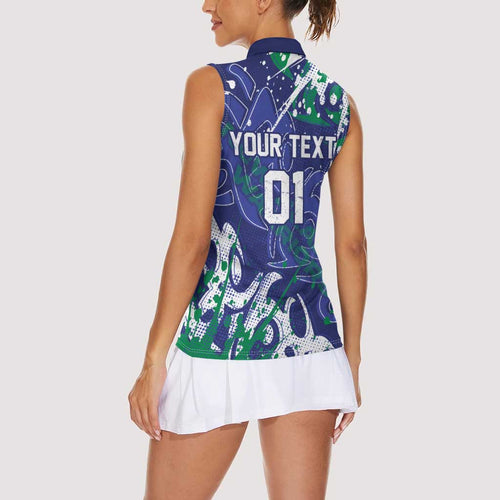 Personalized New Zealand Warriors Rugby Women Sleeveless Polo Shirt Urban Street Graffiti Style - Distressed Splatter Elements
