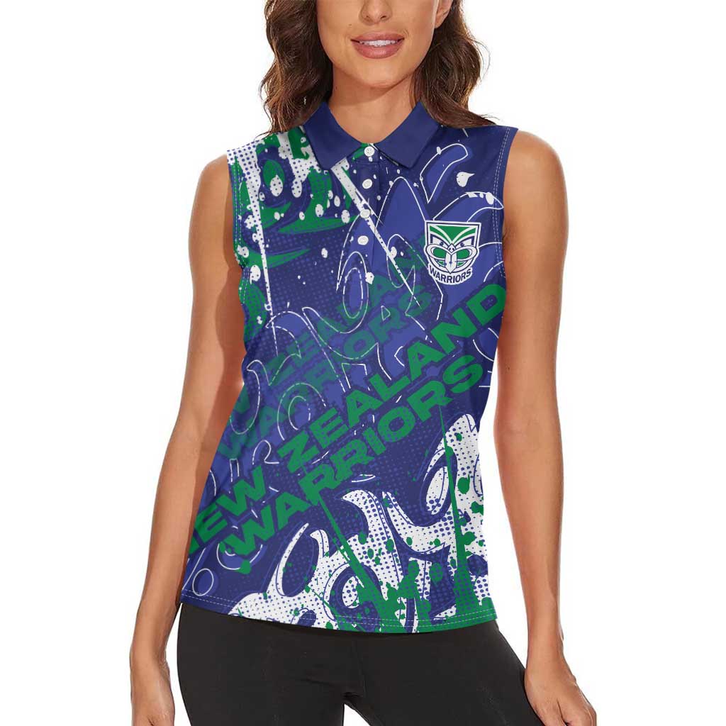 Personalized New Zealand Warriors Rugby Women Sleeveless Polo Shirt Urban Street Graffiti Style - Distressed Splatter Elements