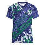 Personalized New Zealand Warriors Rugby Women V-Neck T-Shirt Urban Street Graffiti Style - Distressed Splatter Elements