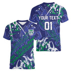 Personalized New Zealand Warriors Rugby Women V-Neck T-Shirt Urban Street Graffiti Style - Distressed Splatter Elements