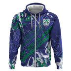 Personalized New Zealand Warriors Rugby Zip Hoodie Urban Street Graffiti Style - Distressed Splatter Elements