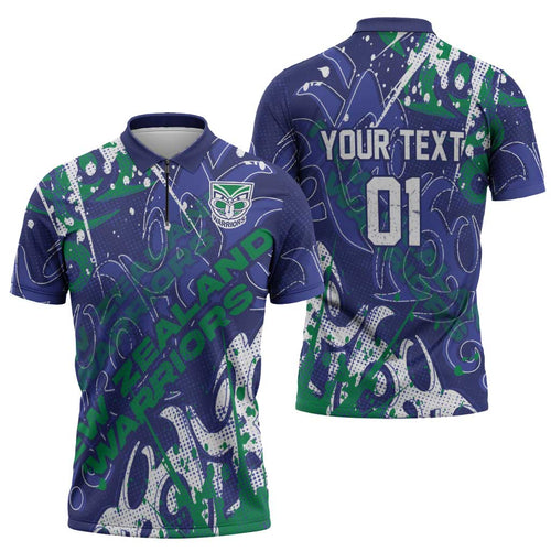 Personalized New Zealand Warriors Rugby Zipper Polo Shirt Urban Street Graffiti Style - Distressed Splatter Elements