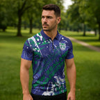 Personalized New Zealand Warriors Rugby Zipper Polo Shirt Urban Street Graffiti Style - Distressed Splatter Elements