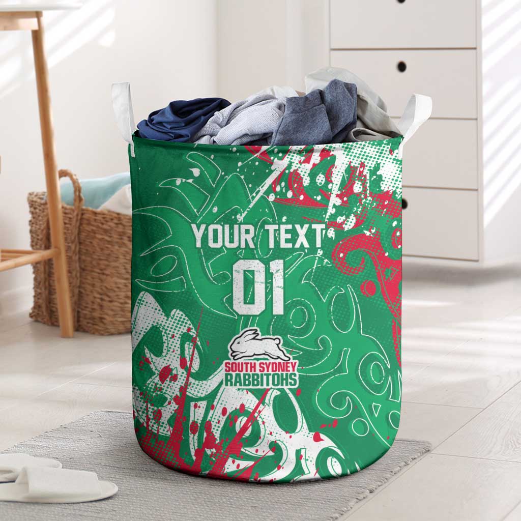 Personalized South Sydney Rabbitohs Rugby Laundry Basket Urban Street Graffiti Style - Distressed Splatter Elements