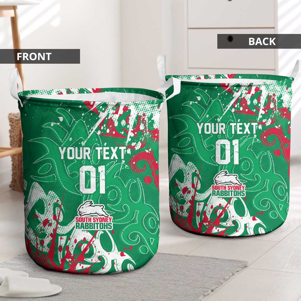 Personalized South Sydney Rabbitohs Rugby Laundry Basket Urban Street Graffiti Style - Distressed Splatter Elements