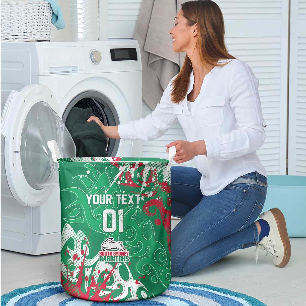 Personalized South Sydney Rabbitohs Rugby Laundry Basket Urban Street Graffiti Style - Distressed Splatter Elements