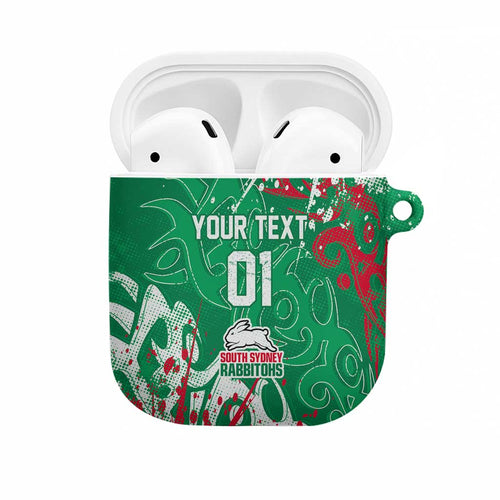 Personalized South Sydney Rabbitohs Rugby AirPods Case Urban Street Graffiti Style - Distressed Splatter Elements
