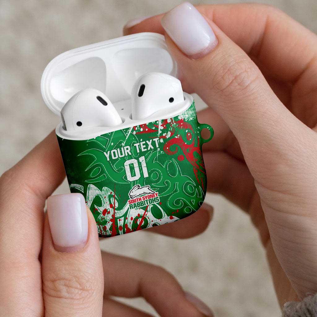 Personalized South Sydney Rabbitohs Rugby AirPods Case Urban Street Graffiti Style - Distressed Splatter Elements