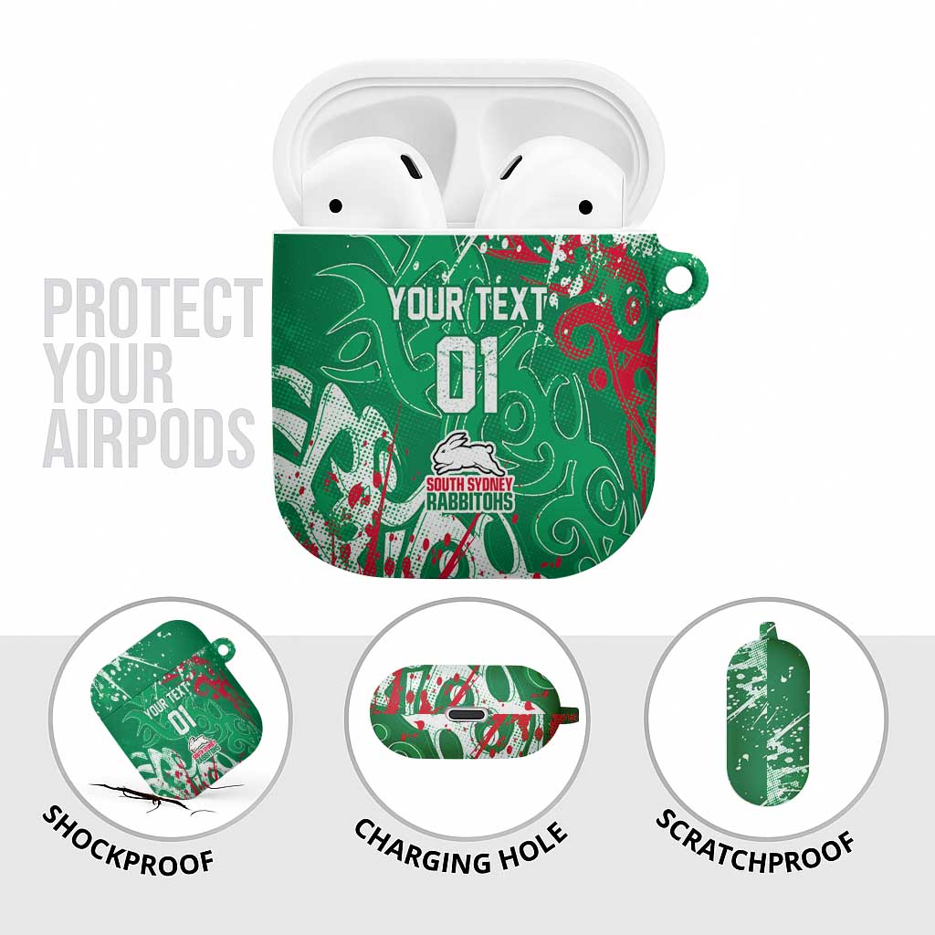 Personalized South Sydney Rabbitohs Rugby AirPods Case Urban Street Graffiti Style - Distressed Splatter Elements