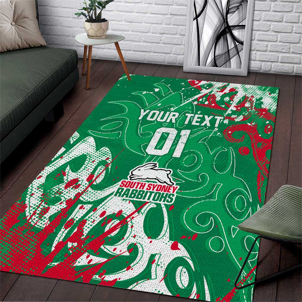 Personalized South Sydney Rabbitohs Rugby Area Rug Urban Street Graffiti Style - Distressed Splatter Elements