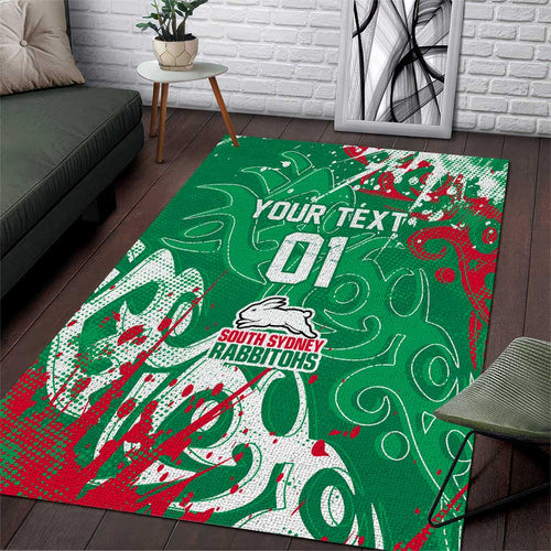 Personalized South Sydney Rabbitohs Rugby Area Rug Urban Street Graffiti Style - Distressed Splatter Elements