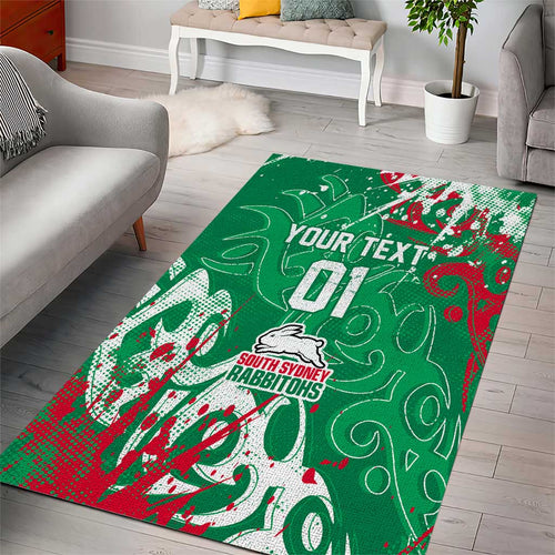 Personalized South Sydney Rabbitohs Rugby Area Rug Urban Street Graffiti Style - Distressed Splatter Elements