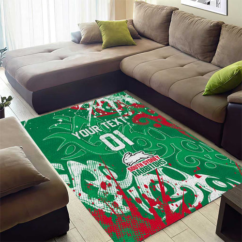 Personalized South Sydney Rabbitohs Rugby Area Rug Urban Street Graffiti Style - Distressed Splatter Elements