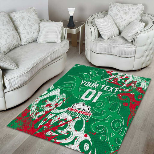 Personalized South Sydney Rabbitohs Rugby Area Rug Urban Street Graffiti Style - Distressed Splatter Elements