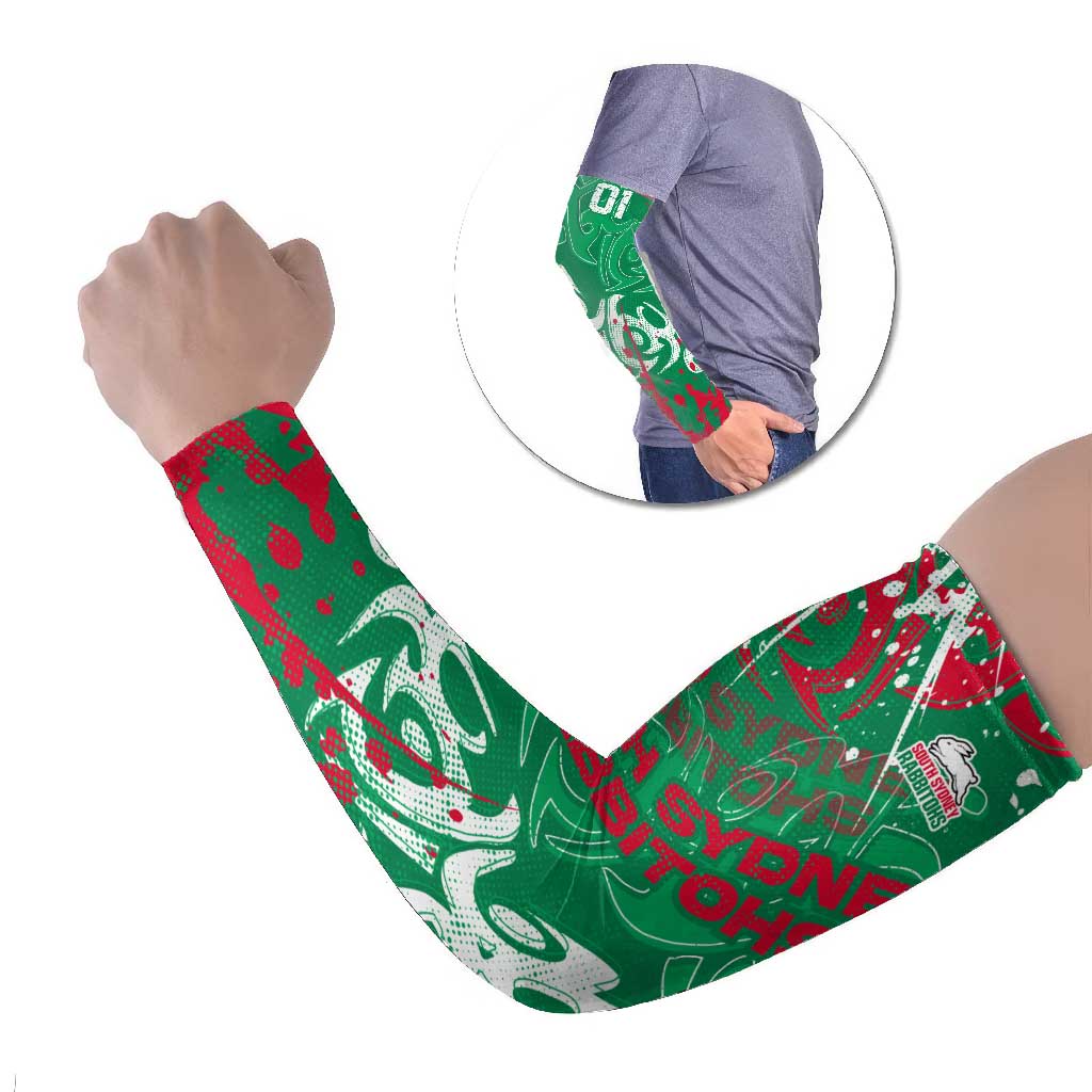 Personalized South Sydney Rabbitohs Rugby Arm Sleeves Urban Street Graffiti Style - Distressed Splatter Elements