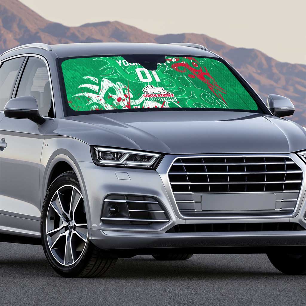 Personalized South Sydney Rabbitohs Rugby Auto Sun Shade Urban Street Graffiti Style - Distressed Splatter Elements