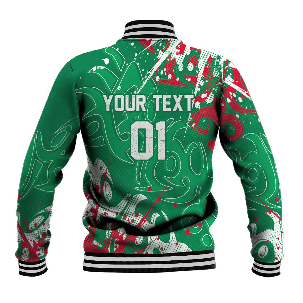Personalized South Sydney Rabbitohs Rugby Baseball Jacket Urban Street Graffiti Style - Distressed Splatter Elements
