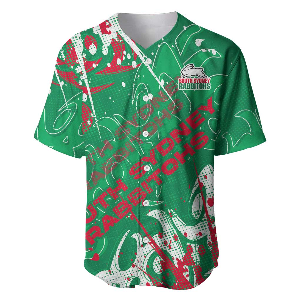 Personalized South Sydney Rabbitohs Rugby Baseball Jersey Urban Street Graffiti Style - Distressed Splatter Elements