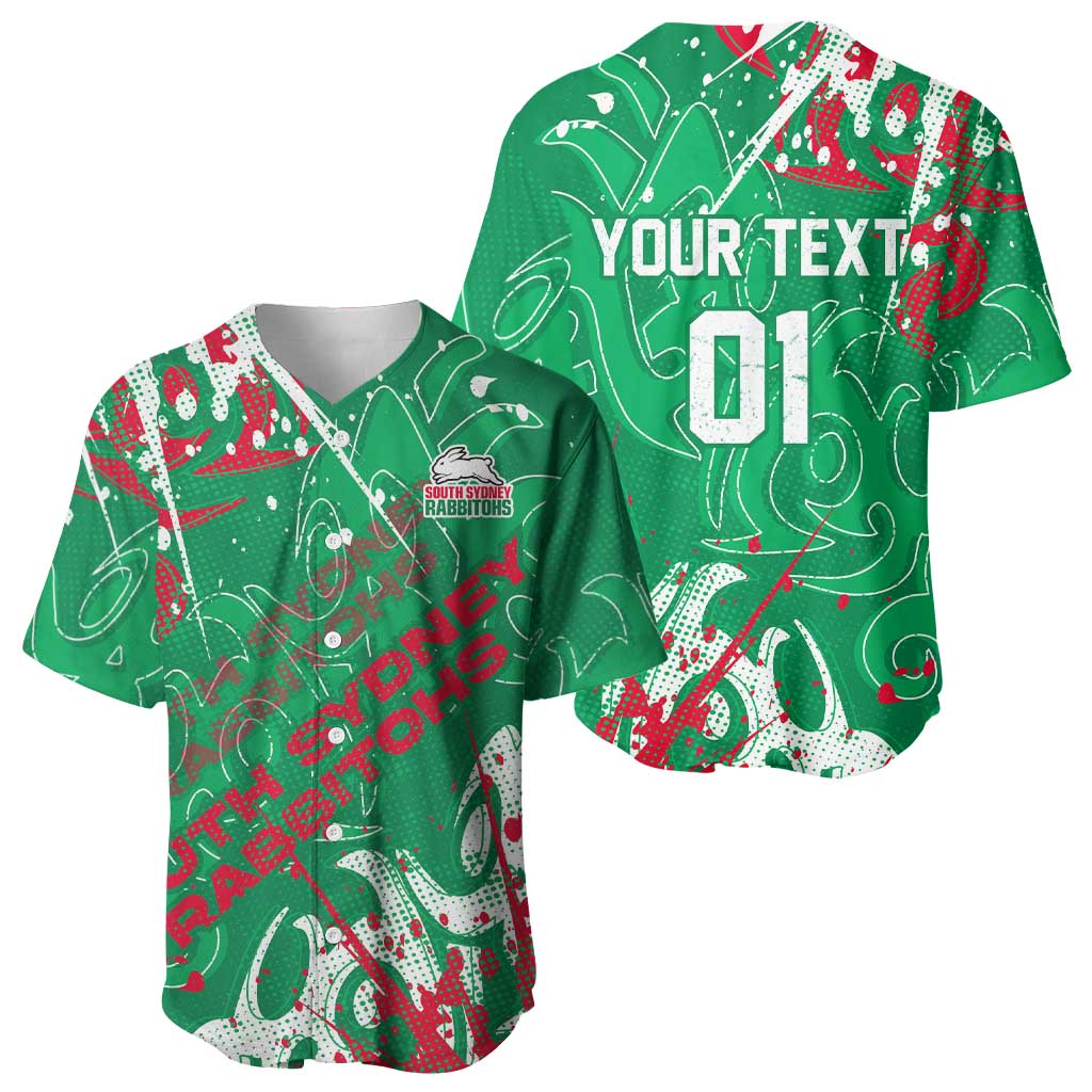 Personalized South Sydney Rabbitohs Rugby Baseball Jersey Urban Street Graffiti Style - Distressed Splatter Elements