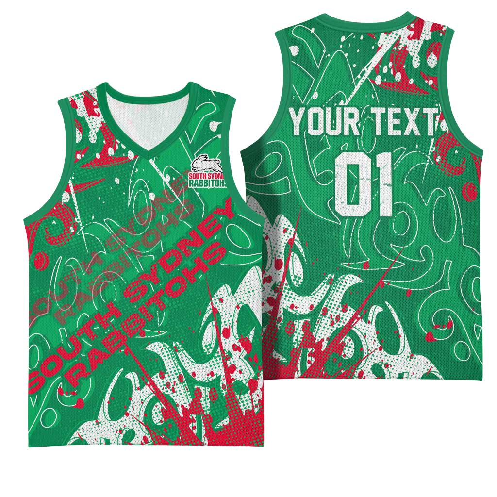 Personalized South Sydney Rabbitohs Rugby Basketball Jersey Urban Street Graffiti Style - Distressed Splatter Elements