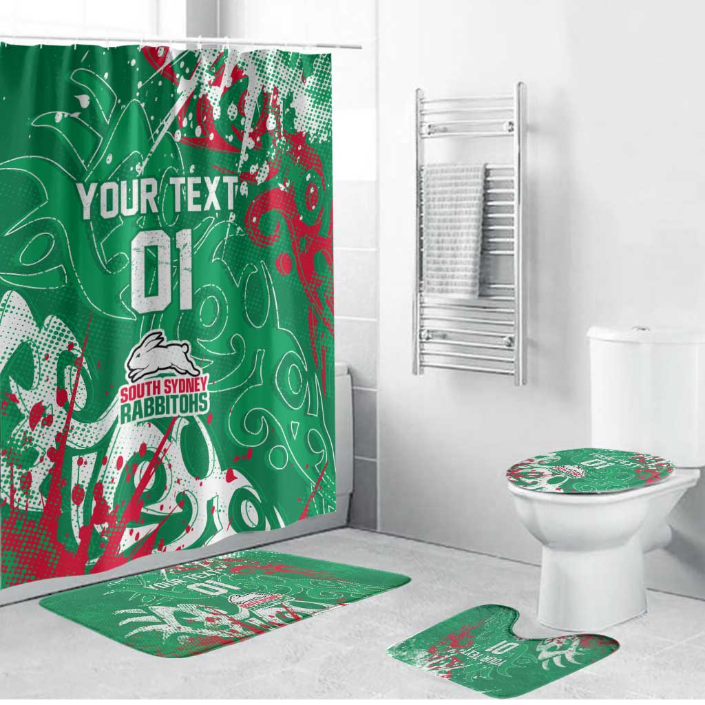Personalized South Sydney Rabbitohs Rugby Bathroom Set Urban Street Graffiti Style - Distressed Splatter Elements