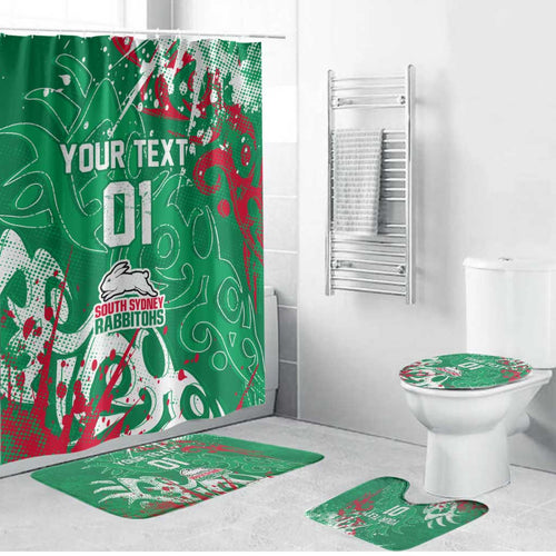 Personalized South Sydney Rabbitohs Rugby Bathroom Set Urban Street Graffiti Style - Distressed Splatter Elements