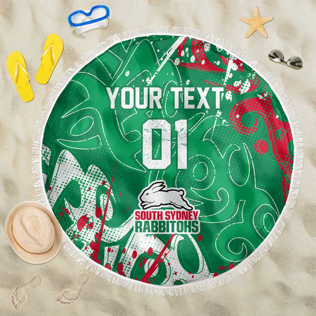 Personalized South Sydney Rabbitohs Rugby Beach Blanket Urban Street Graffiti Style - Distressed Splatter Elements