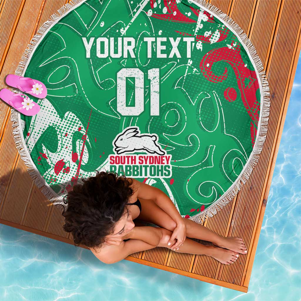 Personalized South Sydney Rabbitohs Rugby Beach Blanket Urban Street Graffiti Style - Distressed Splatter Elements