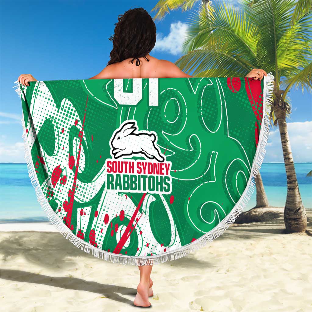 Personalized South Sydney Rabbitohs Rugby Beach Blanket Urban Street Graffiti Style - Distressed Splatter Elements