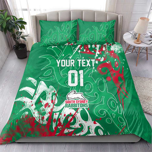 Personalized South Sydney Rabbitohs Rugby Bedding Set Urban Street Graffiti Style - Distressed Splatter Elements