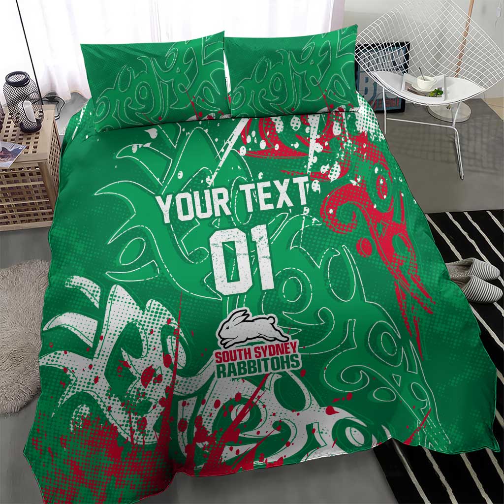 Personalized South Sydney Rabbitohs Rugby Bedding Set Urban Street Graffiti Style - Distressed Splatter Elements
