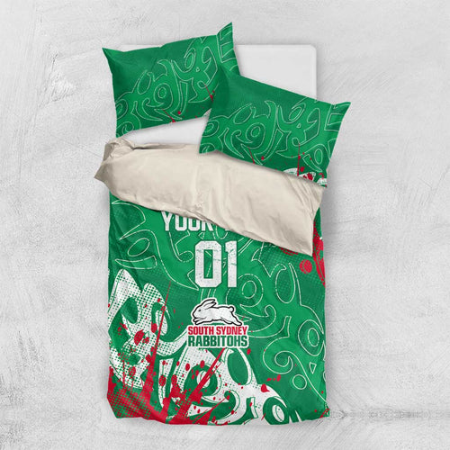 Personalized South Sydney Rabbitohs Rugby Bedding Set Urban Street Graffiti Style - Distressed Splatter Elements