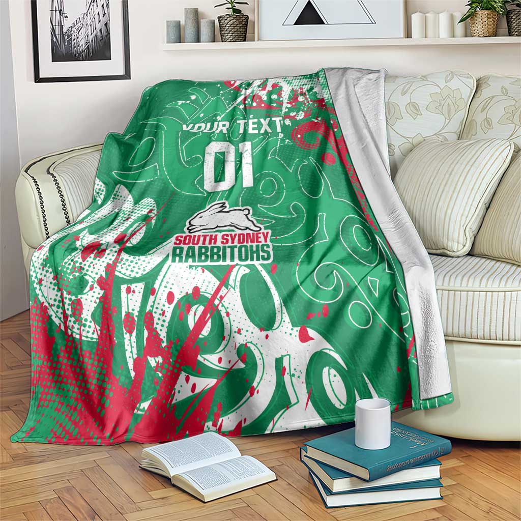 Personalized South Sydney Rabbitohs Rugby Blanket Urban Street Graffiti Style - Distressed Splatter Elements