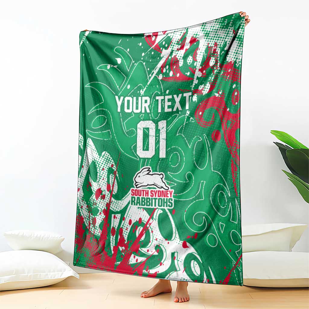 Personalized South Sydney Rabbitohs Rugby Blanket Urban Street Graffiti Style - Distressed Splatter Elements