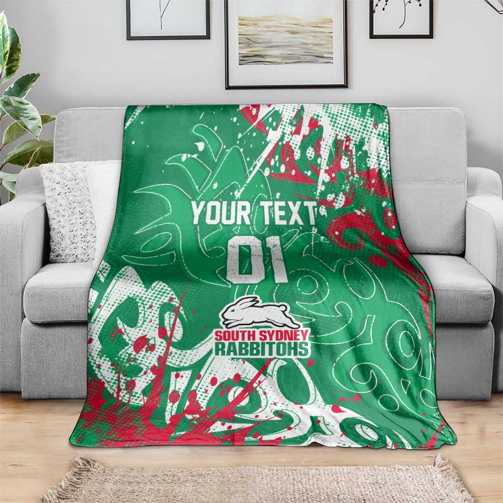 Personalized South Sydney Rabbitohs Rugby Blanket Urban Street Graffiti Style - Distressed Splatter Elements