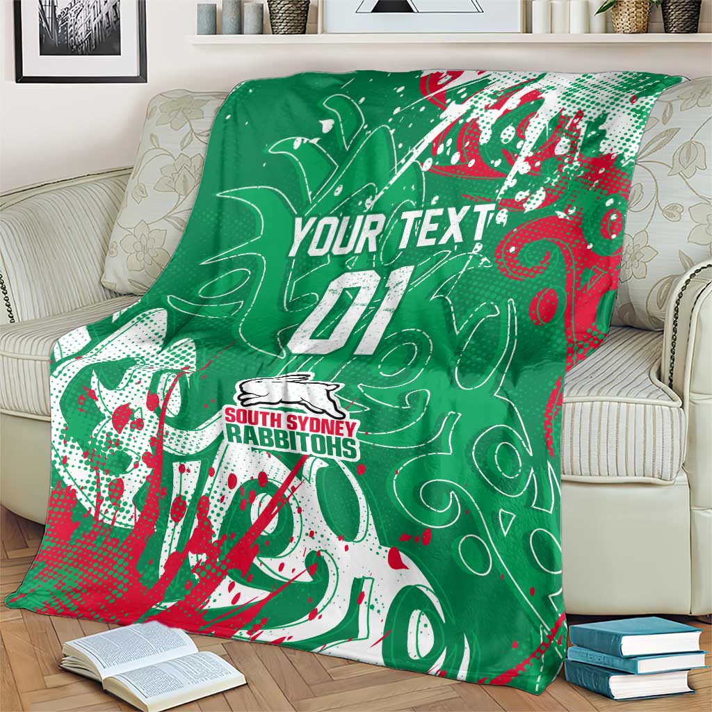 Personalized South Sydney Rabbitohs Rugby Blanket Urban Street Graffiti Style - Distressed Splatter Elements