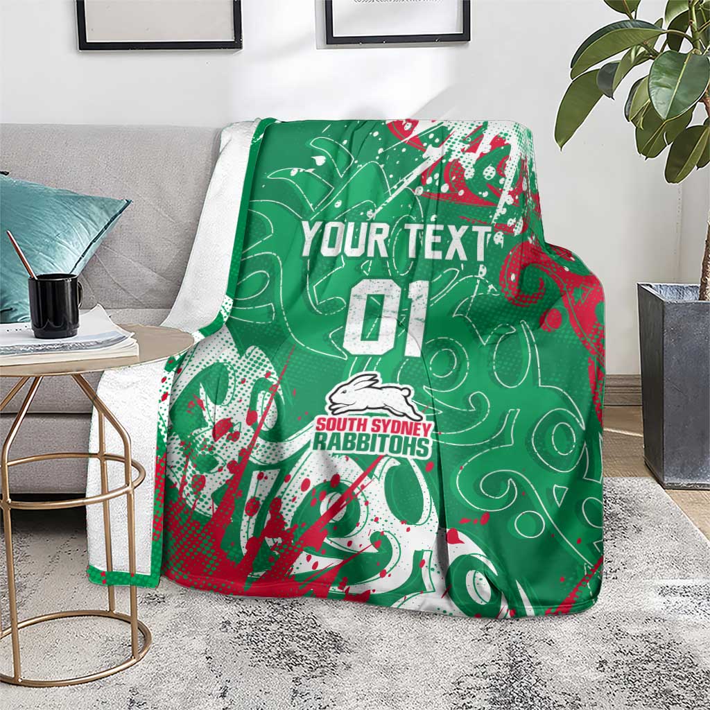 Personalized South Sydney Rabbitohs Rugby Blanket Urban Street Graffiti Style - Distressed Splatter Elements
