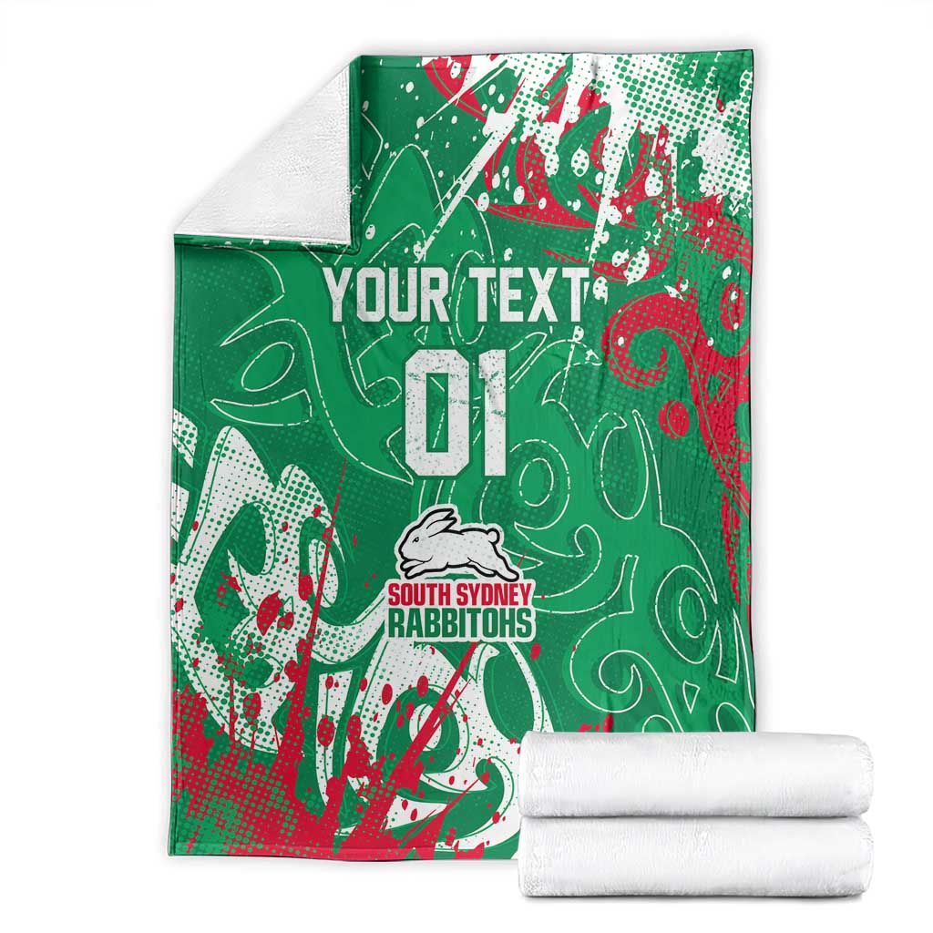 Personalized South Sydney Rabbitohs Rugby Blanket Urban Street Graffiti Style - Distressed Splatter Elements