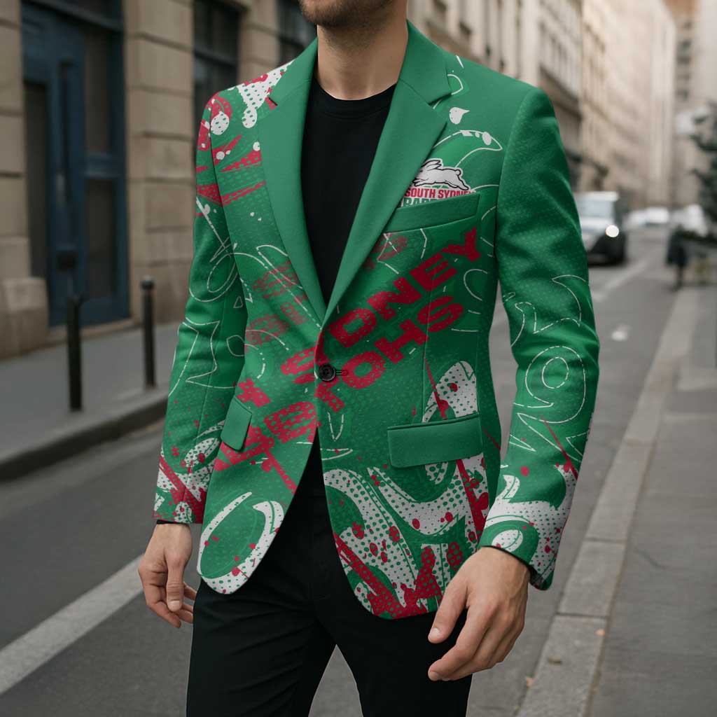 Personalized South Sydney Rabbitohs Rugby Blazer Urban Street Graffiti Style - Distressed Splatter Elements