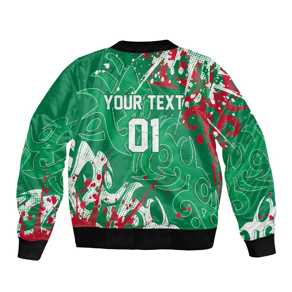 Personalized South Sydney Rabbitohs Rugby Bomber Jacket Urban Street Graffiti Style - Distressed Splatter Elements