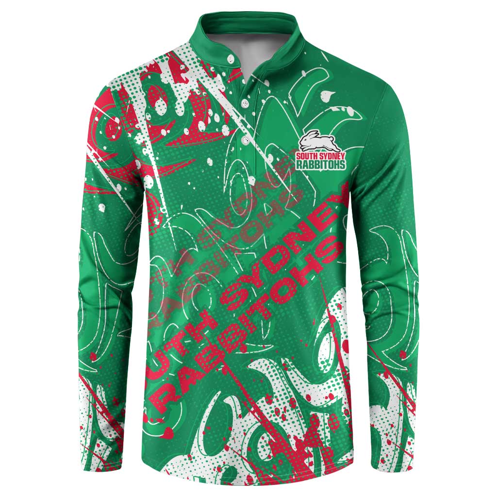 Personalized South Sydney Rabbitohs Rugby Button Sweatshirt Urban Street Graffiti Style - Distressed Splatter Elements