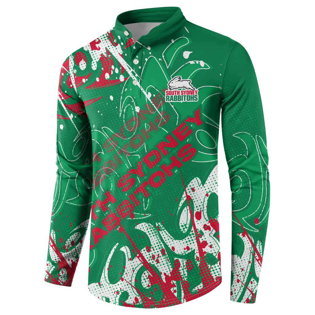 Personalized South Sydney Rabbitohs Rugby Button Sweatshirt Urban Street Graffiti Style - Distressed Splatter Elements