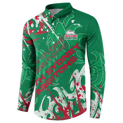 Personalized South Sydney Rabbitohs Rugby Button Sweatshirt Urban Street Graffiti Style - Distressed Splatter Elements