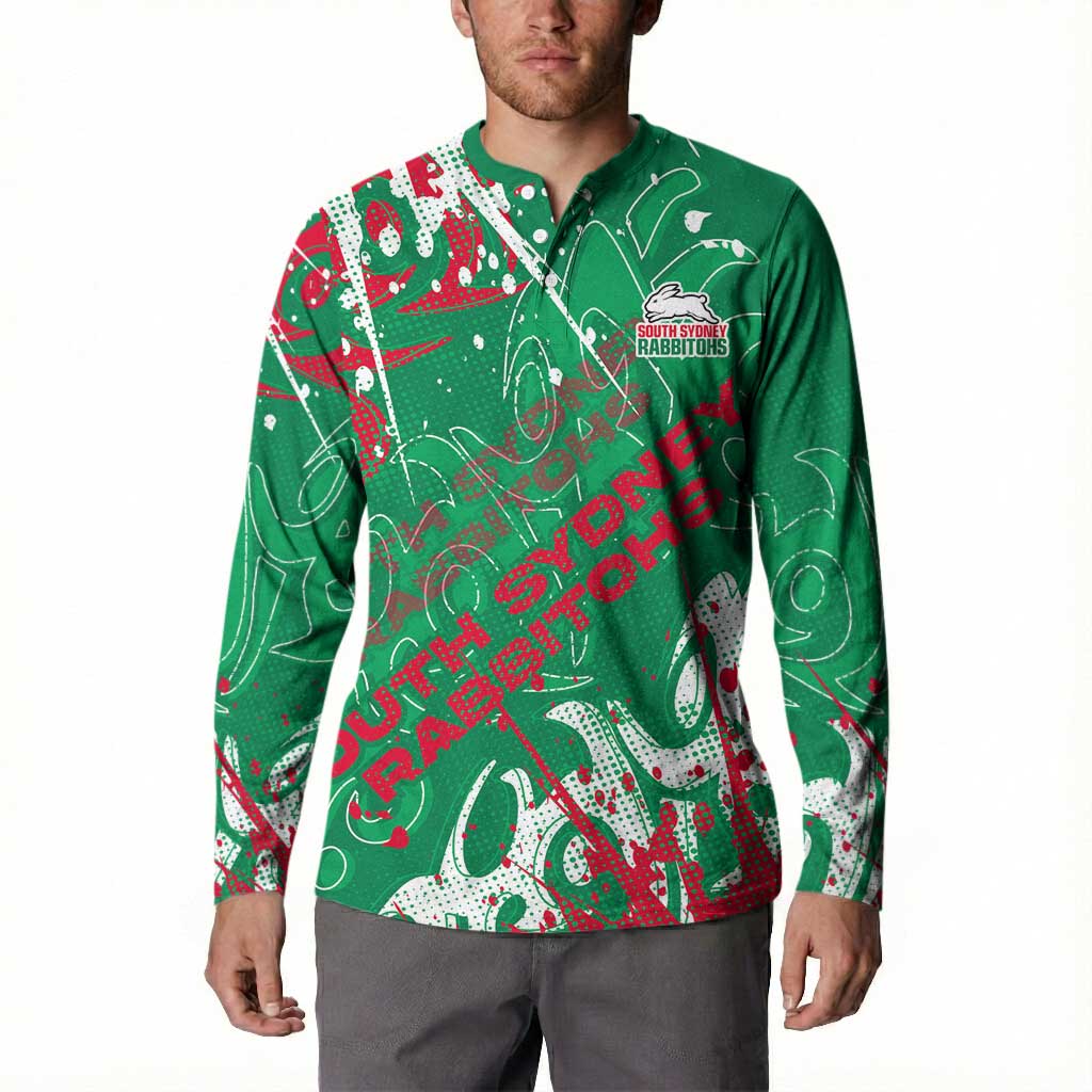 Personalized South Sydney Rabbitohs Rugby Button Sweatshirt Urban Street Graffiti Style - Distressed Splatter Elements