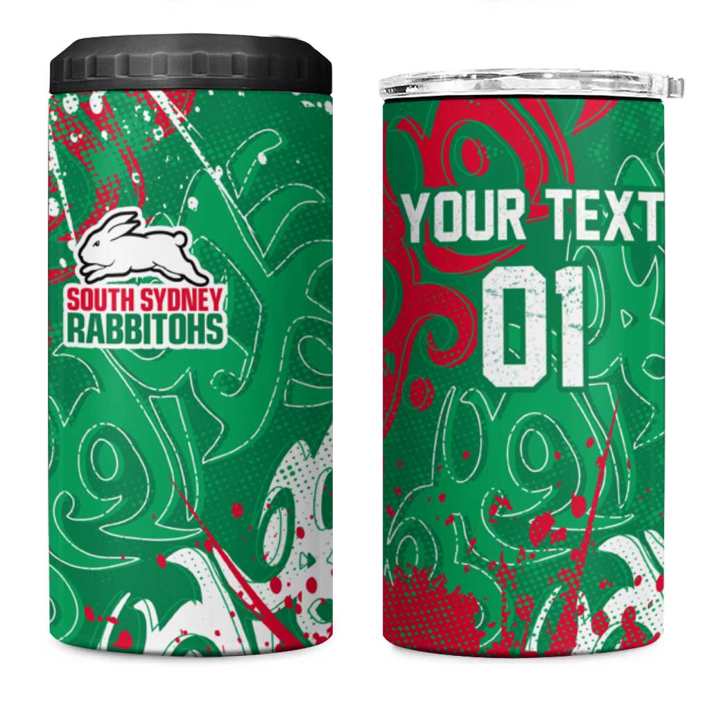Personalized South Sydney Rabbitohs Rugby 4 in 1 Can Cooler Tumbler Urban Street Graffiti Style - Distressed Splatter Elements