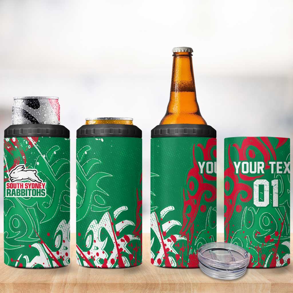 Personalized South Sydney Rabbitohs Rugby 4 in 1 Can Cooler Tumbler Urban Street Graffiti Style - Distressed Splatter Elements