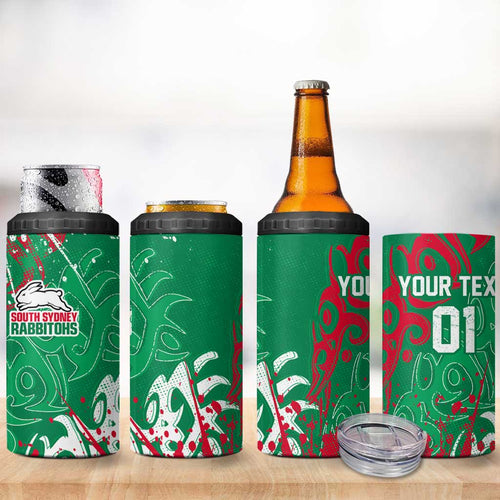Personalized South Sydney Rabbitohs Rugby 4 in 1 Can Cooler Tumbler Urban Street Graffiti Style - Distressed Splatter Elements